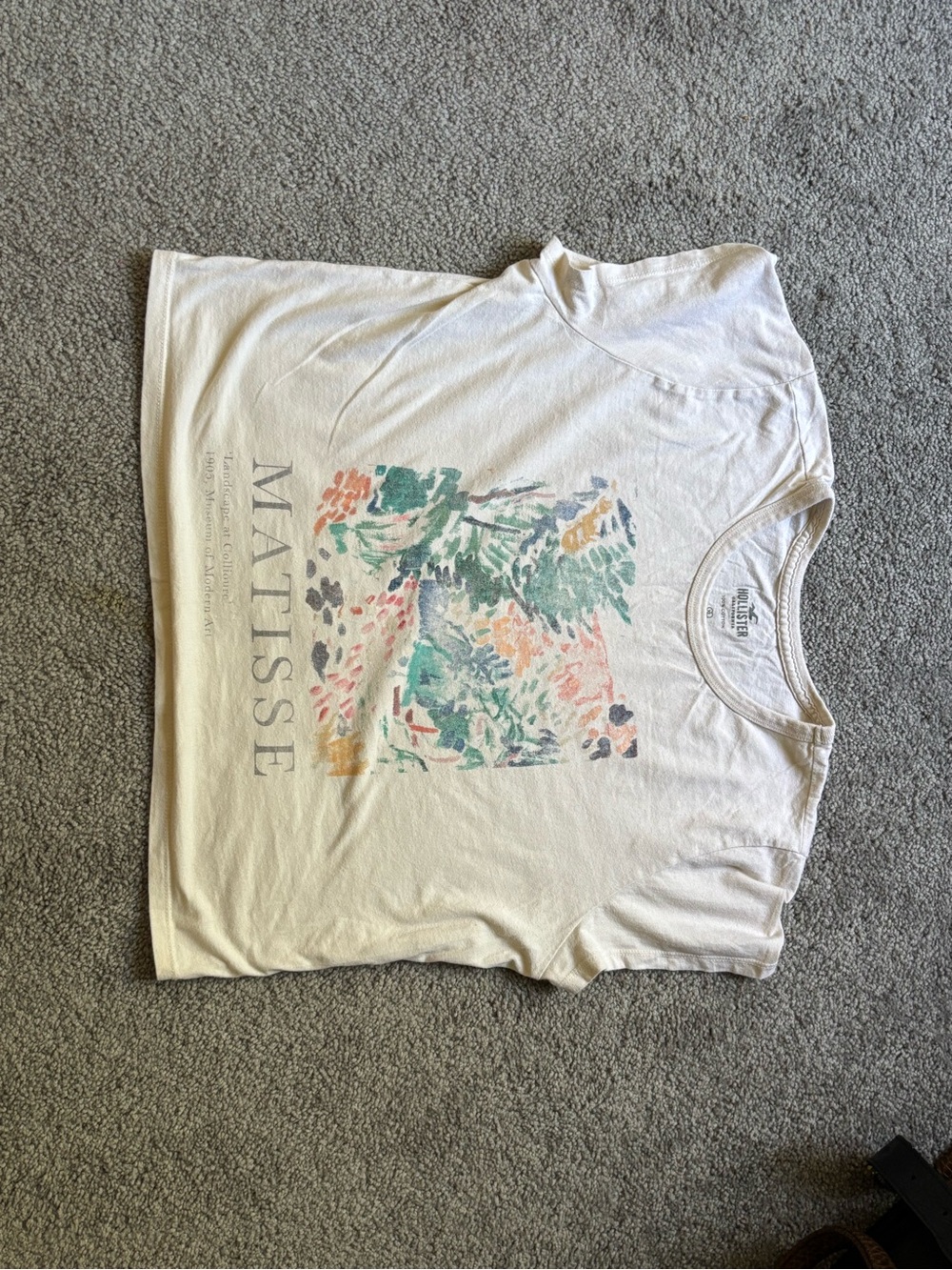 Hollister Cream Matisse 100% Cropped Cotton Graphic Tee XL - Picture 4 of 7